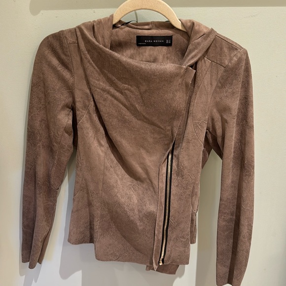 Zara suede feel tan zip up jacket EUC - Picture 1 of 4